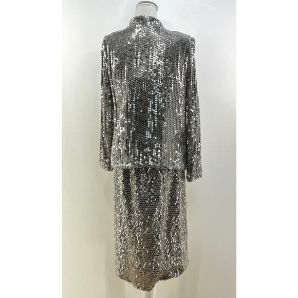 Vintage 80/90s Miss Bergdorf Sequins Mini Dress Set Silver - Picture 7 of 10